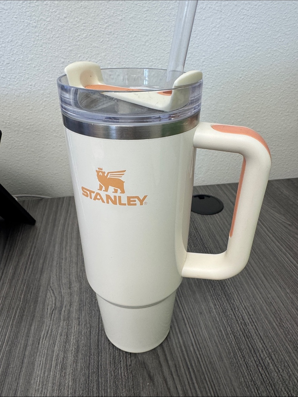 Stanley Cream and Peach Insulated Travel Mug with Handle